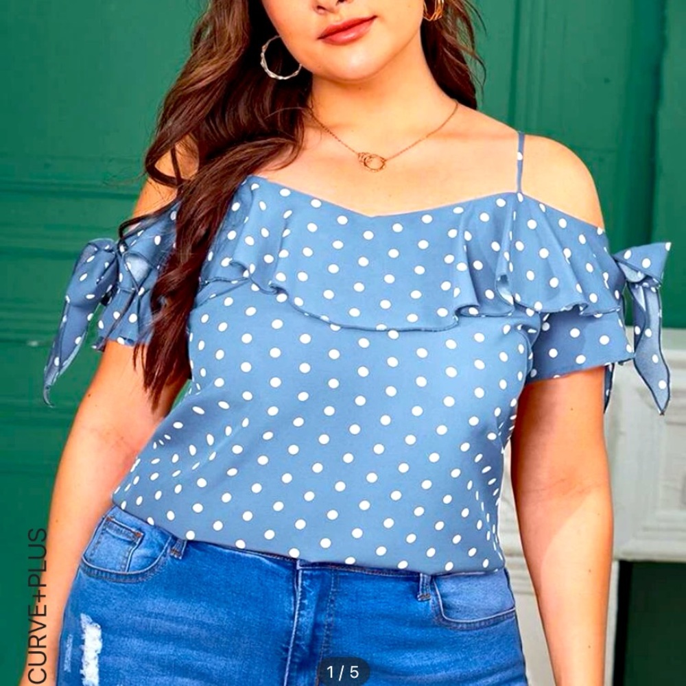 Blue polka dot blouse 3X